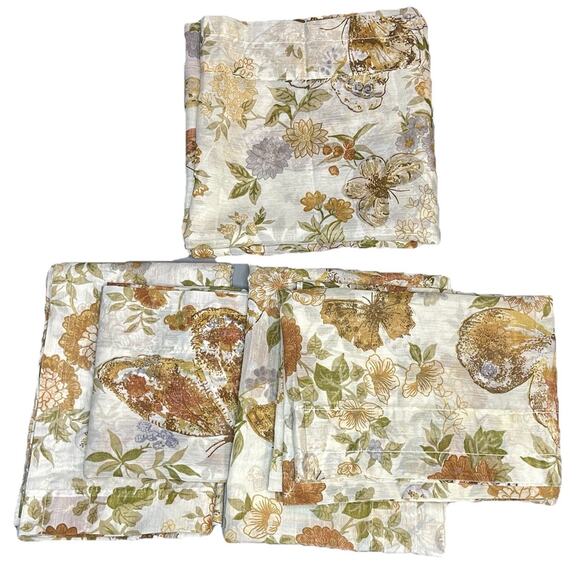 Vintage Handmade Butterfly Floral Curtains Set 1 Long Panel 4 Small Panels Boho - Picture 1 of 11